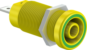 4 mm Buchse, Flachsteckanschluss, Einbau-Ø 12.2 mm, CAT IV, gelb/grün, 66.9665-20
