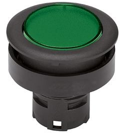 Drucktaster, beleuchtbar, Bund rund, grün, Frontring schwarz, Einbau-Ø 28 mm, 1.30.090.011/1500