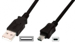 USB 2.0 Adapterleitung, USB Stecker Typ A auf Mini-USB Stecker Typ B, 1.8 m, schwarz
