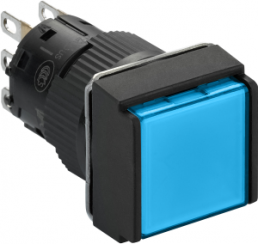 Drucktaster, beleuchtbar, rastend, 1 Wechsler, Bund quadratisch, blau, Frontring schwarz, Einbau-Ø 16 mm, XB6ECF6B1P