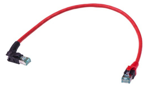 Patchkabel, RJ45-Stecker, abgewinkelt auf RJ45-Stecker, gerade, Cat 6A, S/FTP, LSZH, 0.5 m, rot