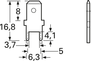Flachstecker, 6,3 x 0,8 mm, L 16.8 mm, unisoliert, gerade, 3866B.68