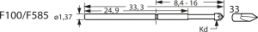 Standard-Prüfstift mit Tastkopf, Vierkant, Ø 1.37 mm, Hub 6.4 mm, RM 2.54 mm, L 33.3 mm, F58533S105L300