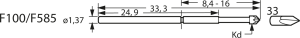 Standard-Prüfstift mit Tastkopf, Vierkant, Ø 1.37 mm, Hub 6.4 mm, RM 2.54 mm, L 33.3 mm, F58533S105L300