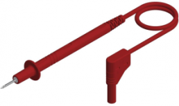 Messleitung mit (Prüfspitze, gerade) auf (4 mm Stecker, gefedert, abgewinkelt), 1 m, rot, PVC, 1,0 mm², CAT II