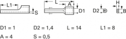 Unisolierter Stiftkabelschuh, 0,14-0,5 mm², AWG 26 bis 22, 1.4 mm, 1.4 mm