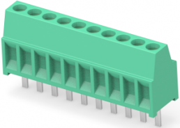 Leiterplattenklemme, 10-polig, RM 2.54 mm, 0,05-1,3 mm², 10 A, Käfigklemme, grün, 1-282834-0