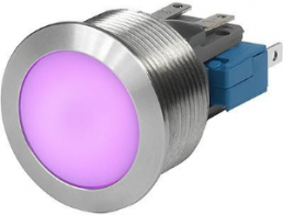 Drucktaster, 1-polig, silber, beleuchtet (RGB), 10 A/250 V, Einbau-Ø 19 mm, IP67, 3-102-790