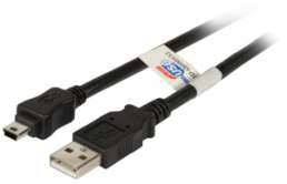 USB 2.0 Adapterleitung, USB Stecker Typ A auf Mini-USB Stecker Typ B, 0.5 m, schwarz