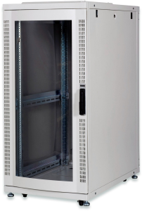 26 HE Serverschrank, Stahl-Fronttür mit Plexiglas, (H x B x T) 1340 x 600 x 1000 mm, IP20, Stahlblech, lichtgrau, DN-19 SRV-26U-GD-1