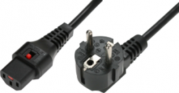 Geräteanschlussleitung, Europa, Stecker Typ E + F, abgewinkelt auf C13-Dose, gerade, H05VV-F3G1,0mm², schwarz, 5 m