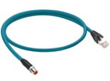 Sensor-Aktor Kabel, M12-Kabelstecker, gerade auf RJ45-Kabelstecker, gerade, 4-polig, 10 m, TPE, türkis, 2823