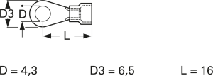 Isolierter Ringkabelschuh, 0,14-0,5 mm², AWG 26 bis 22, 4.3 mm, M4, gelb
