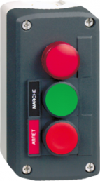 Aufbaugehäuse, 2 Drucktaster grün/rot, 1 Leuchtmelder rot, 1 Schließer + 1 Öffner, XALD361M