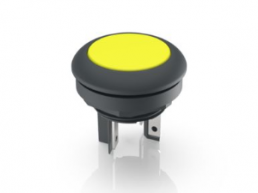 LUMOTAST 16 , Leuchtdrucktaster 5V, Bund rund, tastend, Frontring schwarz, 1 S, Blende gelb