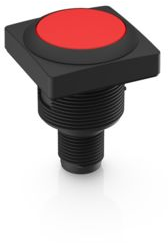 Drucktaster, beleuchtbar, tastend, Bund quadratisch, rot, Frontring schwarz, Einbau-Ø 22.3 mm, 1.10.011.101/0331