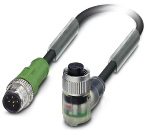 Sensor-Aktor Kabel, M12-Kabelstecker, gerade auf M12-Kabeldose, abgewinkelt, 5-polig, 0.6 m, PUR, schwarz, 4 A, 1694648