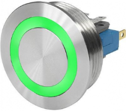 Drucktaster, 1-polig, silber, beleuchtet (grün), 10 A/250 V, Einbau-Ø 30 mm, IP67, 3-108-969