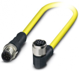 Sensor-Aktor Kabel, M12-Kabelstecker, gerade auf M12-Kabeldose, abgewinkelt, 8-polig, 1.5 m, PVC, gelb, 2 A, 1406090