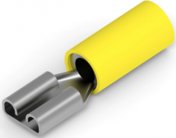 Isolierte Flachsteckhülse, 6,35 x 0,81 mm, 0,81 bis 6,35 mm², AWG 11 bis 10, Phosphorbronze, verzinnt, gelb, 160314-5