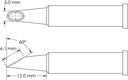 Lötspitze, Hufform, Ø 3 mm, (L) 12 mm, GT6-HF6030V