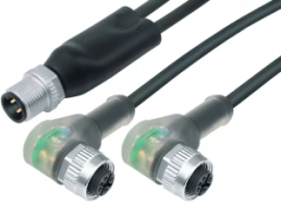 Sensor-Aktor Kabel, M12-Kabelstecker, gerade auf 2 x M12-Kabeldose, abgewinkelt, 4-polig/2 x 3-polig, 1 m, PUR, schwarz, 4 A, 77 9829 3634 50003-0100