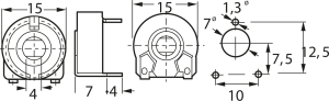 Schicht-Trimmpotentiometer, 500 kΩ, 0.25 W, THT, oben, PT 15 NV 500K