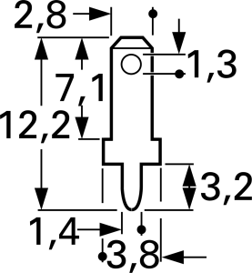 Flachstecker, 2,8 x 0,8 mm, L 12.2 mm, unisoliert, gerade, 3775A08.68