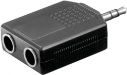 Audio-Adapter Klinke/Klinke, 1 x 3,5 mm-Klinkenstecker, stereo, 2 x 6,35 mm-Klinkenkupplung, stereo, gerade