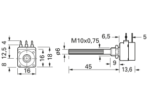 Carbon-Potentiometer mit Drehschalter, 100 kΩ, 0.2 W, linear, Lötstift, PC16 SH 10IP061AI 100K