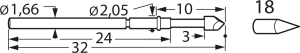 Standard-Prüfstift mit Tastkopf, Kegel, Ø 1.66 mm, Hub 5 mm, RM 2.54 mm, L 32 mm, F77218B130G300