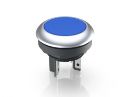 LUMOTAST 16 , Leuchtdrucktaster 5V, Bund rund, tastend, Frontring silbermetallic, 1 S, Blende blau