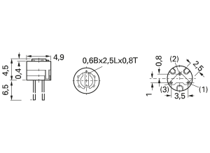 Cermet-Trimmpotentiometer, 2 kΩ, 0.5 W, THT, oben, RJ-4EW-202-2K OHM
