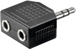 Audio-Adapter Klinke/Klinke, 1 x 3,5 mm-Klinkenstecker, stereo, 2 x 3,5 mm-Klinkenkupplung, stereo, gerade
