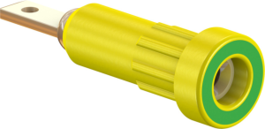 2 mm Buchse, Flachsteckanschluss, Einbau-Ø 4.9 mm, gelb/grün, 23.1011-20