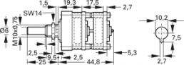 Stufen-Drehschalter, 2-polig, 11-stufig, 15°, kurzschließend, 2 A, 42 V, 04-1213