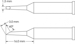 Lötspitze, Hufform, Ø 1.5 mm, (L) 16 mm, GT6-HF6015S