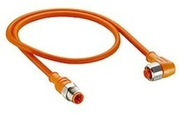 Sensor-Aktor Kabel, M12-Kabelstecker, gerade auf M12-Kabeldose, abgewinkelt, 4-polig, 0.3 m, PVC, orange, 4 A, 71536