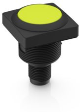 Drucktaster, beleuchtbar, tastend, Bund quadratisch, gelb, Frontring schwarz, Einbau-Ø 22.3 mm, 1.10.011.101/0441