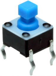 Kurzhubtaster, 1 Schließer, 50 mA/24 VDC, unbeleuchtet, Betätiger (blau, L 2.89 mm), 1,56 N, THT