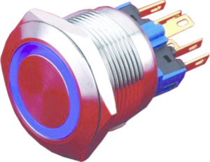 Drucktaster, 1-polig, silber, beleuchtet (rot), 5 A/250 V, Einbau-Ø 22 mm, IP65, PAV22SMPFS2C6A