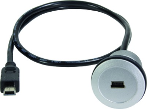 USB 2.0 Kabel für Frontplattenmontage, Mini-USB Buchse Typ B auf Mini-USB Stecker Typ B, 0.5 m, silber