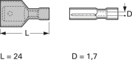 Flachstecker, 6,3 x 0,8 mm, L 24 mm, isoliert, gerade, rot, 0,5-1,0 mm², AWG 22-18, 3959S