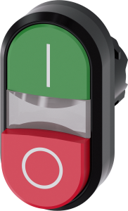 Doppeldrucktaster, unbeleuchtet, tastend, Bund oval, grün/rot, Einbau-Ø 22.3 mm, 3SU1000-3BB42-0AK0