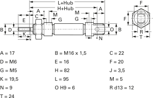 Miniatur-Zylinder, doppeltwirkend, 1 bis 10 bar, Kd. 16 mm, Hub 25 mm, 26.29.025