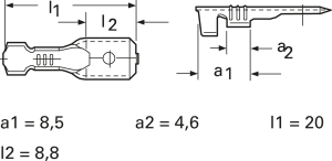 Flachstecker, 6,3 x 0,8 mm, L 20 mm, unisoliert, gerade, 1,5-2,5 mm², AWG 16-14, 45259.123.011
