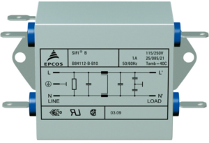 EMC Filter, 50 bis 60 Hz, 2 A, 250 V (DC), 250 VAC, 10 mH, Flachstecker 6,3 mm, B84112B0000B020
