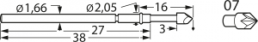 Langhub-Prüfstift mit Tastkopf, Außensechskant, Ø 1.66 mm, Hub 8 mm, RM 2.54 mm, L 38 mm, F78607S200L300