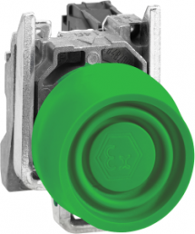 Drucktaster, tastend, Bund rund, grün, Frontring silber, Einbau-Ø 22 mm, XB4BPS31EX