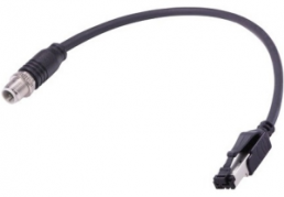 Sensor-Aktor Kabel, M12-Kabelstecker, gerade auf RJ45-Kabelstecker, gerade, 4-polig, 0.4 m, Elastomer, schwarz, 09480222011004
